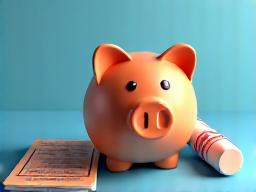 A piggy bank with a passport and plane ticket, symbolizing vacation savings